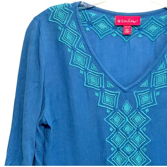 Lilly Pulitzer Embroidered Coverup Womens XS Blue Beachy Boho Summer Top Target - Picture 3 of 8